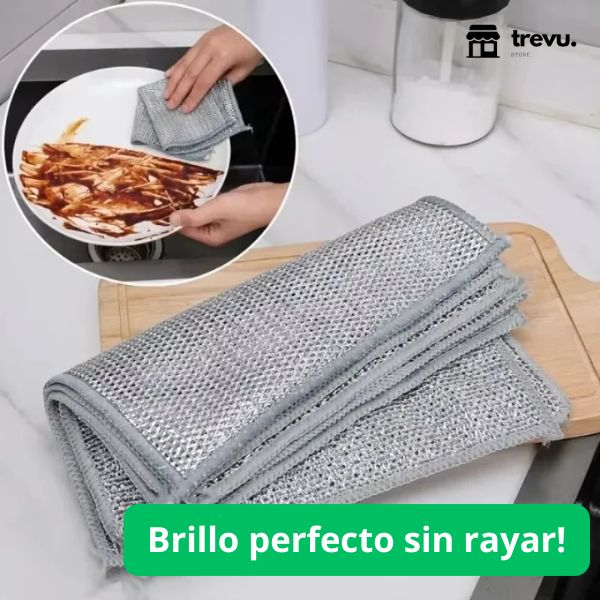 Pack 5 Paños Metálicos Antiadherentes – Limpieza Rápida sin Rayar