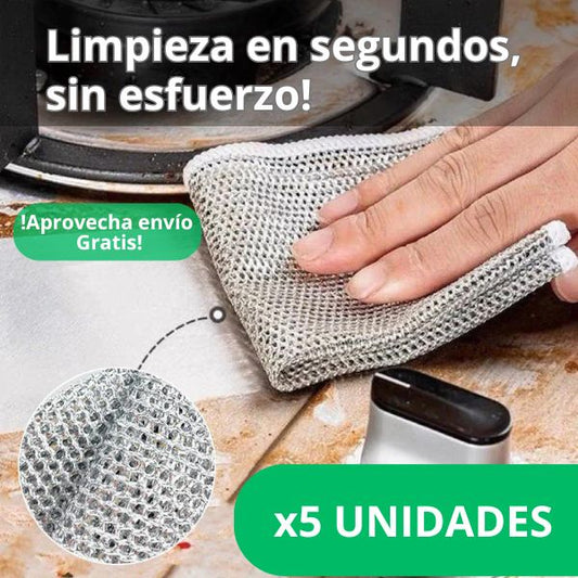 Pack 5 Paños Metálicos Antiadherentes – Limpieza Rápida sin Rayar