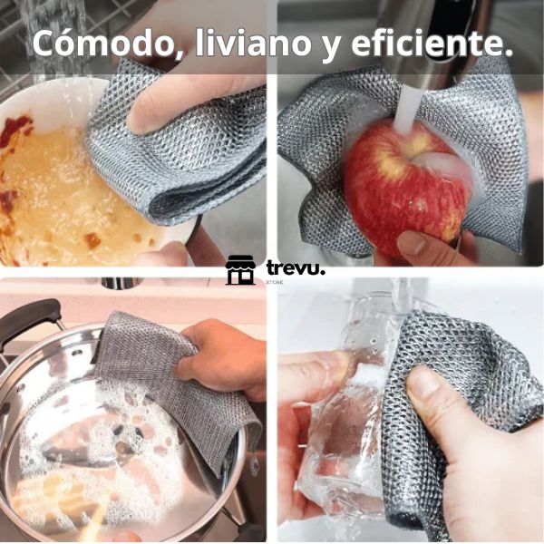 Pack 5 Paños Metálicos Antiadherentes – Limpieza Rápida sin Rayar